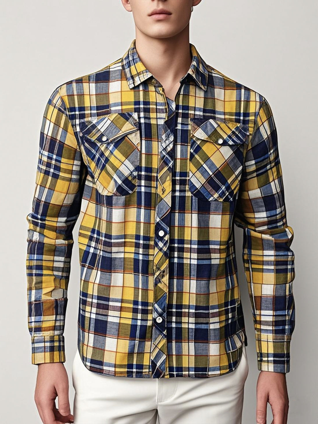 Mens Stylish Long-Sleeve Lapel Shirt - cas7m