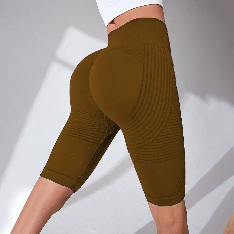 Seamless High Waist Yoga Pants Hip Lifting Peach Hip Fifth Pants - cas7m