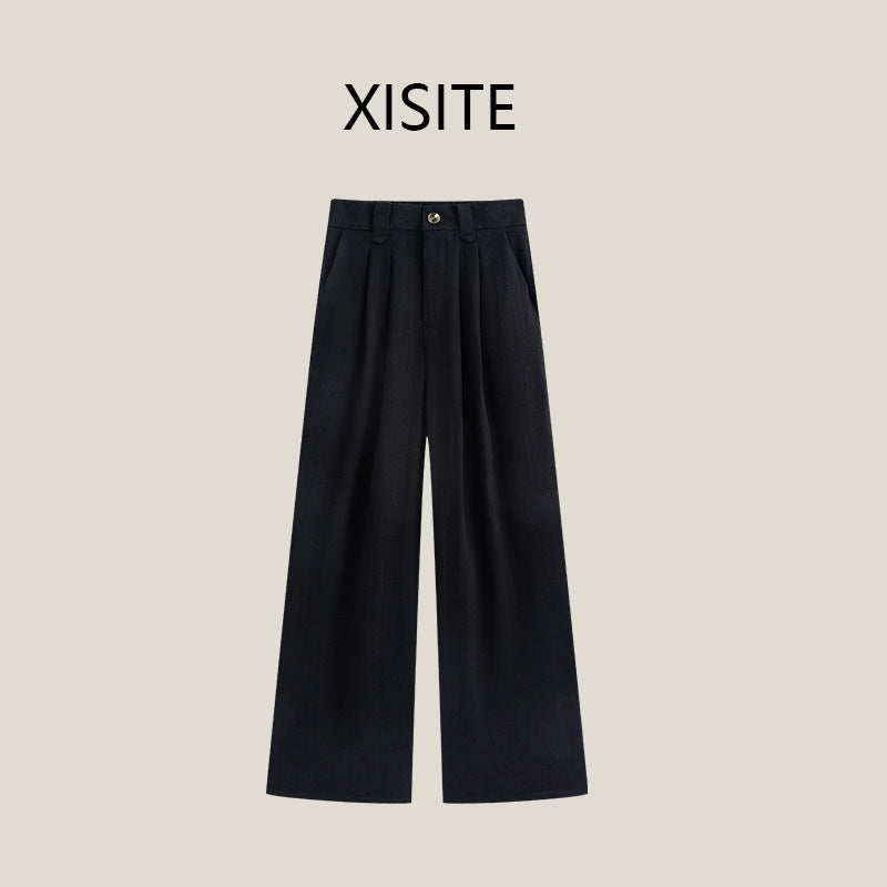 Casual Anti-wrinkle Thin High Waist Slimming And Straight Draping Cotton Linen Wide Leg Pants Long - cas7m