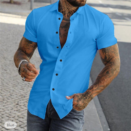 Simple Summer Men's Casual Solid Color Shirt - cas7m