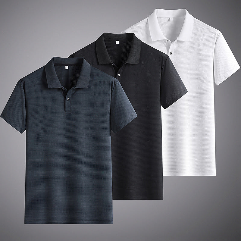 Men's Solid Color Short-sleeved Polo Shirt Ice Silk Men's Clothing - cas7m