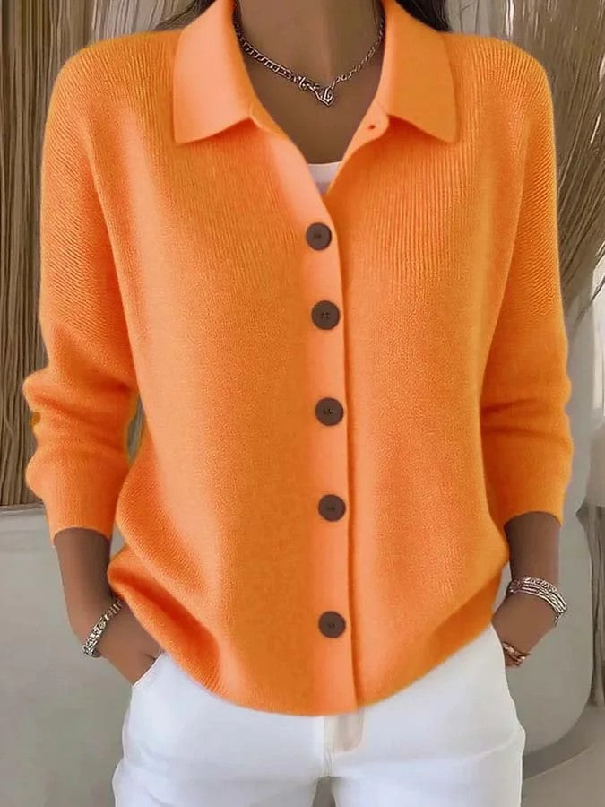 Button-knitted Lapel Sweater Cardigan Coat For Women - cas7m