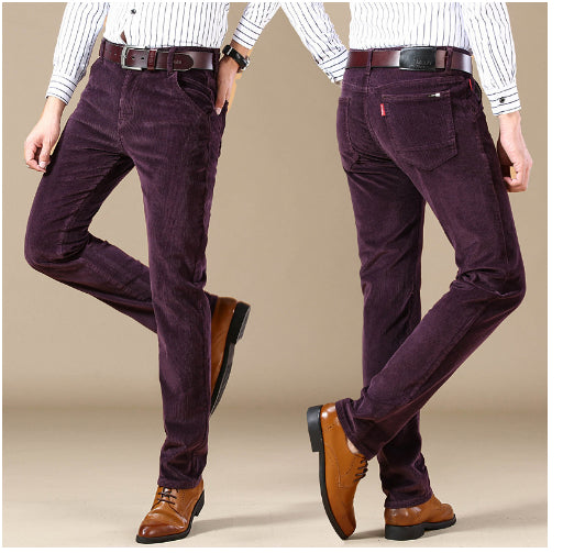 Explosive Style Straight Slim Stretch Casual Trousers Middle-Aged Plus Size Pants Business Wild Men's Corduroy Pants Trend - cas7m