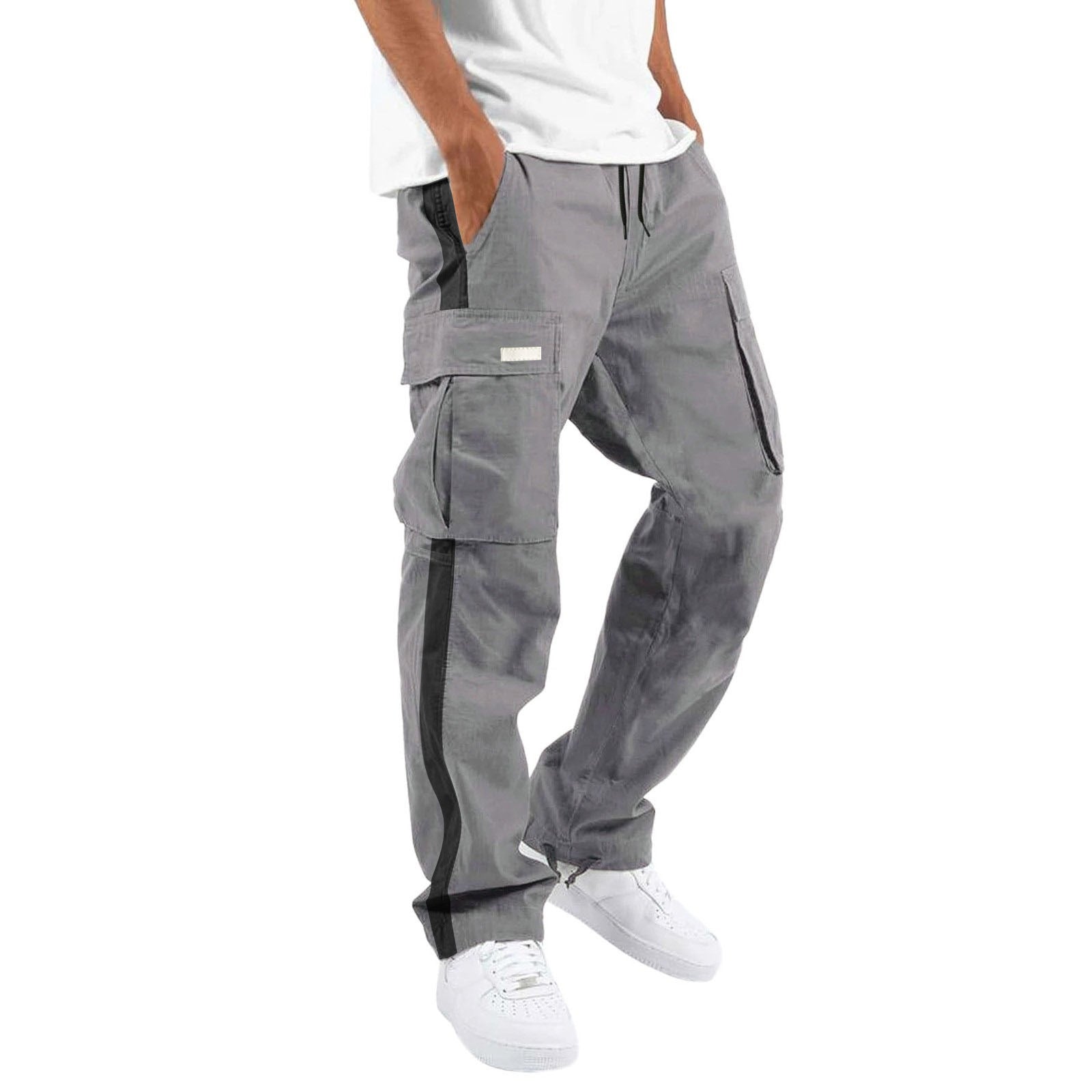 Men's Fashion Casual Drawstring Drawstring Pocket Color Blocking Pants - cas7m