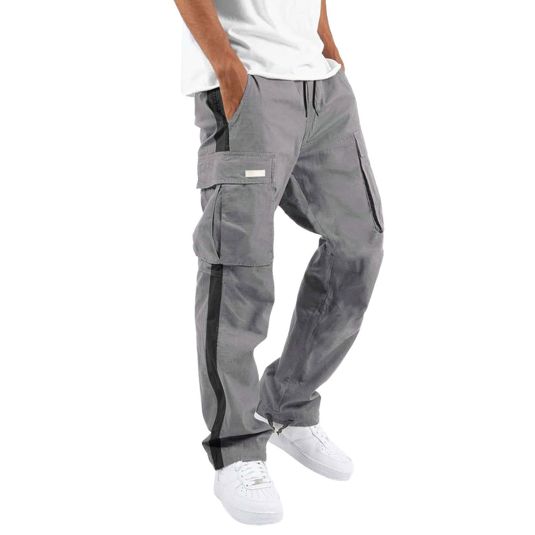Men's Fashion Casual Drawstring Drawstring Pocket Color Blocking Pants - cas7m