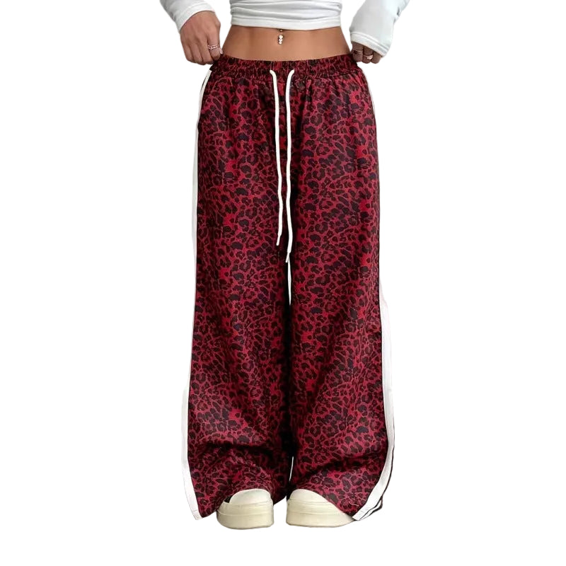 Stylish Leopard-print Patchwork Wide-leg Pants With A Relaxed Flowy Fit - cas7m