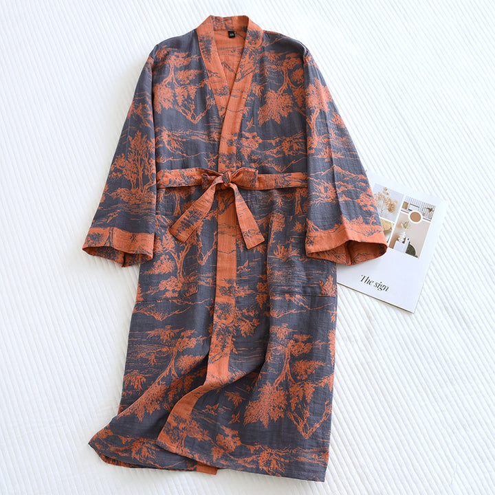Couple Cotton Loose Bathrobe Lace Bathrobe Women's Double Jacquard Pajamas - cas7m