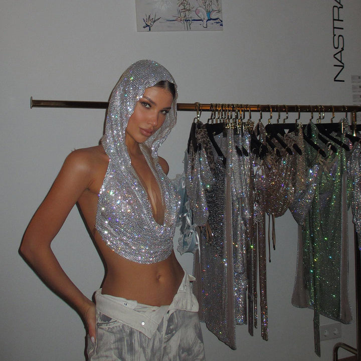 Sexy Outerwear Metal Sequins Hooded Vest - cas7m