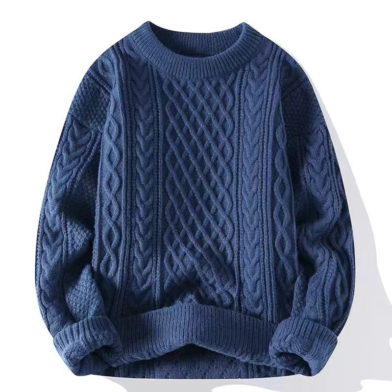 Autumn And Winter New Men's Twist Sweater Casual Round Neck Pullover Top - cas7m
