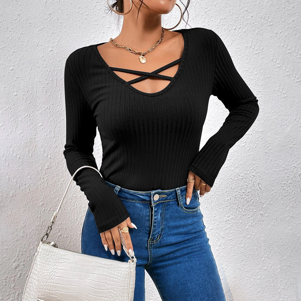 Slim Fit Slimming Long Sleeves Top For Women - cas7m