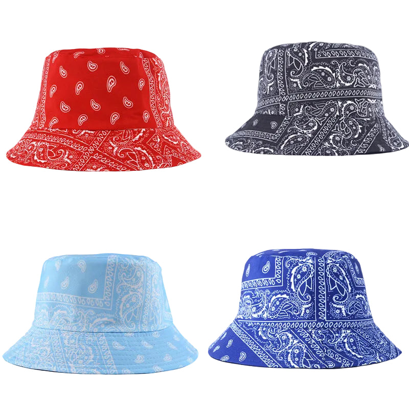 Unisex Cotton Polyester Grid Print Wide Brim Bucket Hat - cas7m