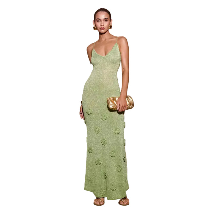 Knitted Flowers Suspenders Dress Crochet Glitter Dresses - cas7m
