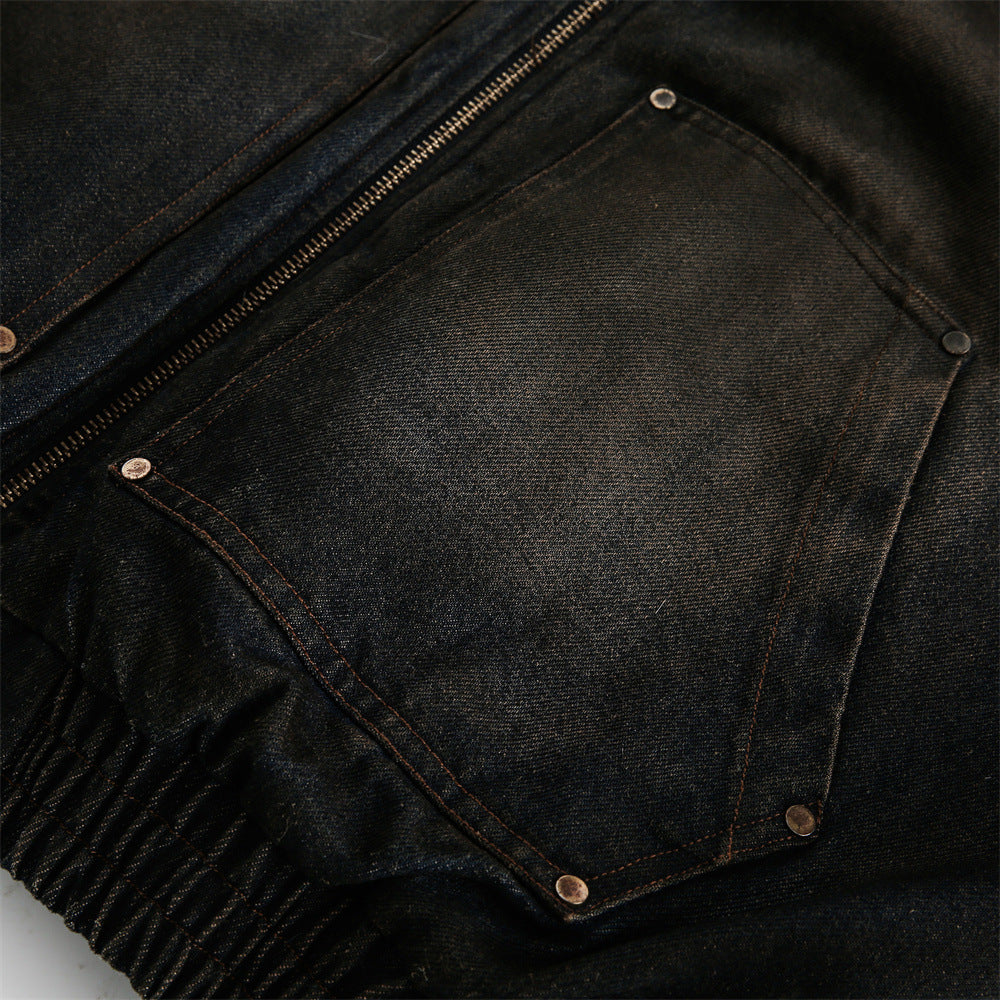 Distressed Dirty Denim Hooded Cotton Coat Jacket Winter Men - cas7m