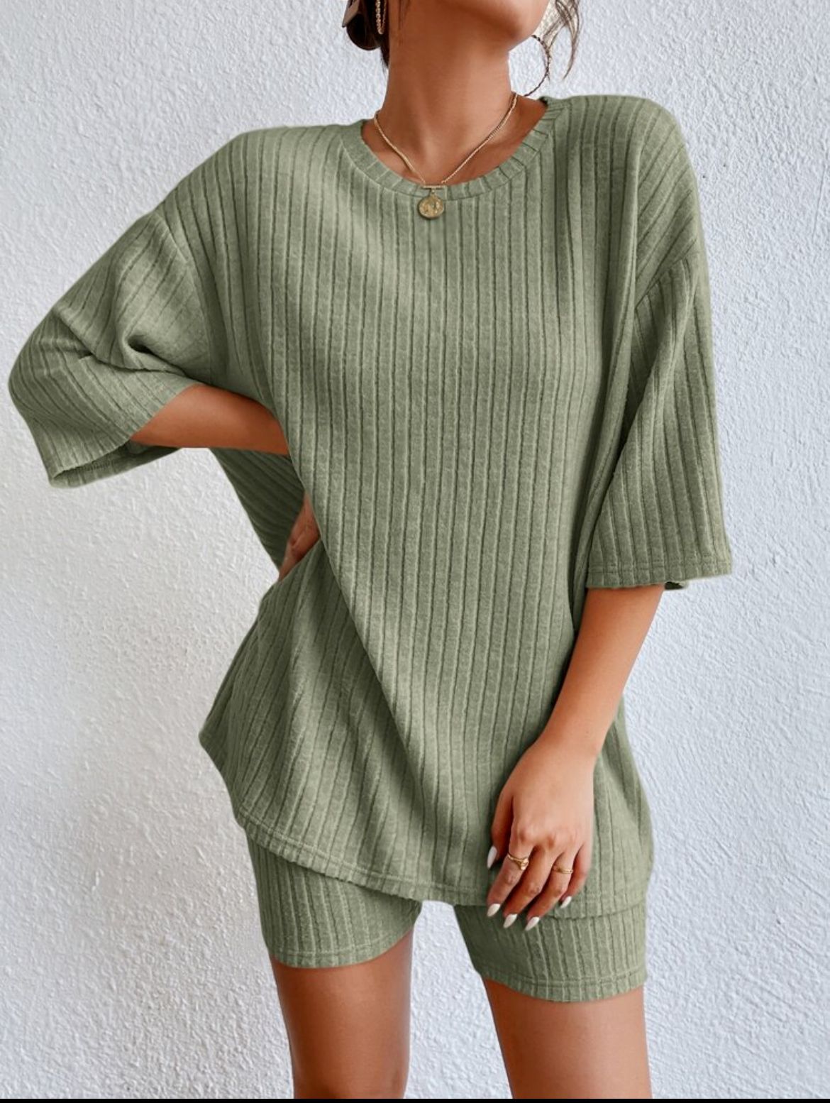 Fashion Casual Solid Color Shorts Suit - cas7m
