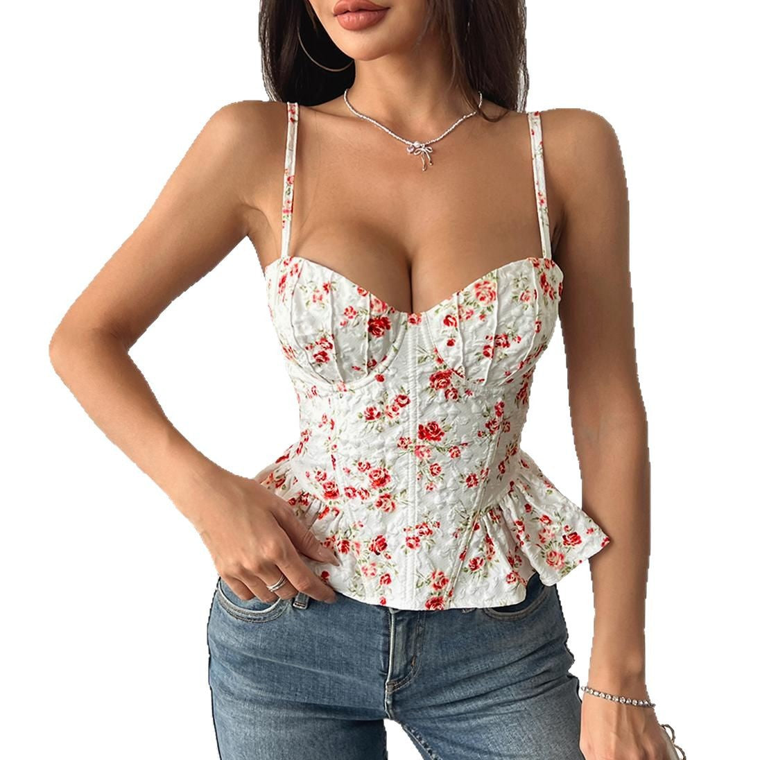 Women's Floral-print Asymmetrical Ruffled Top - cas7m