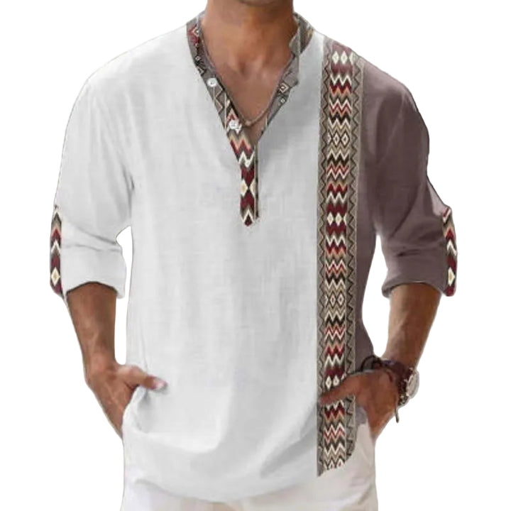 Thin Casual Digital Bamboo Linen Hawaiian Long Sleeve Shirt - cas7m