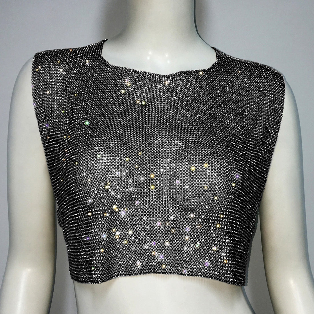 Women's Sleeveless Blouse Metal Rhinestone Backless - cas7m