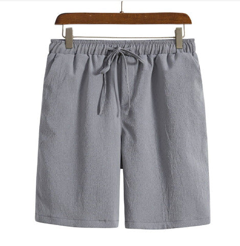 Cotton-linen Shorts Japanese-style Solid-color Casual Drawstring Beach Pants For Men - cas7m