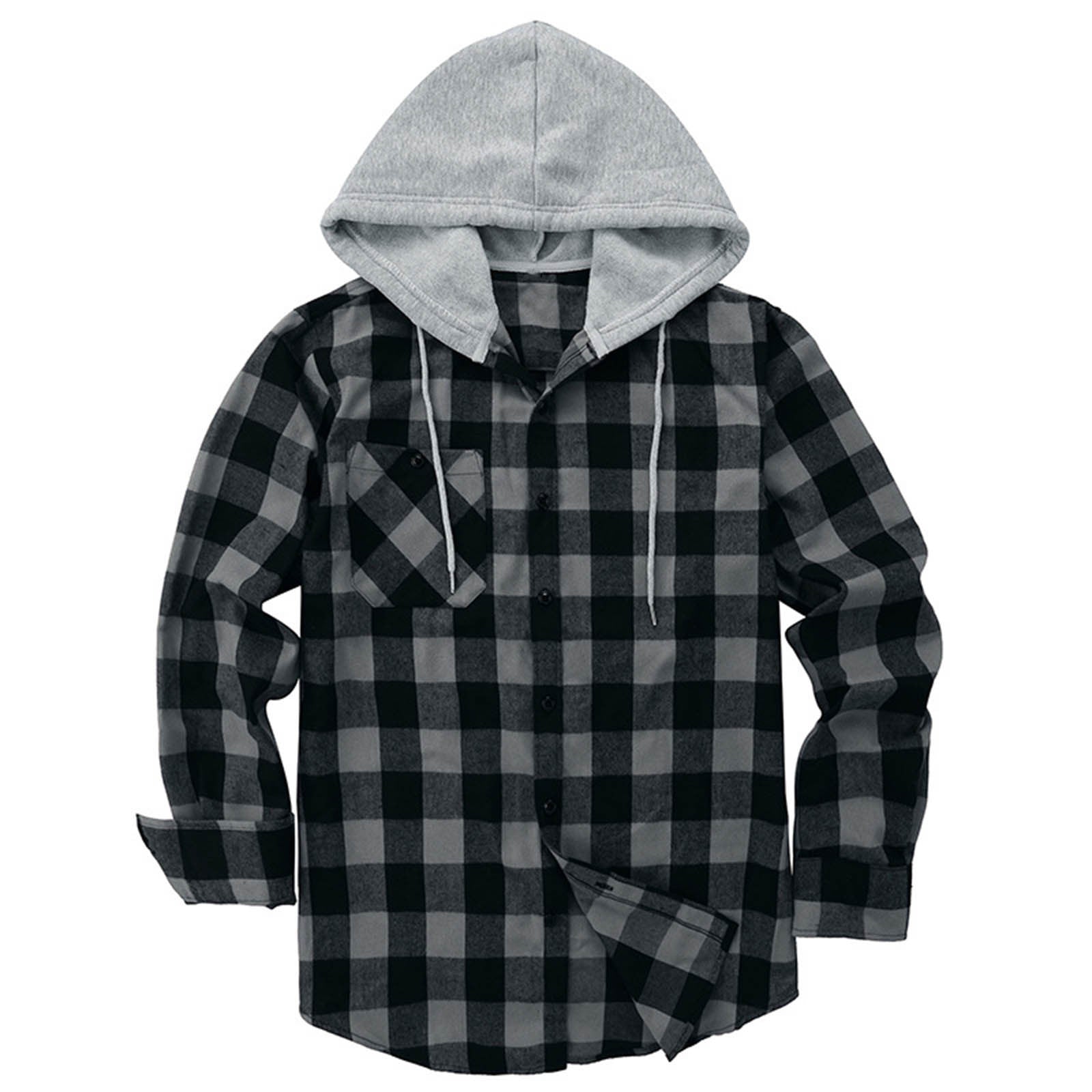 Hooded Plaid Shirt Men's Casual - cas7m
