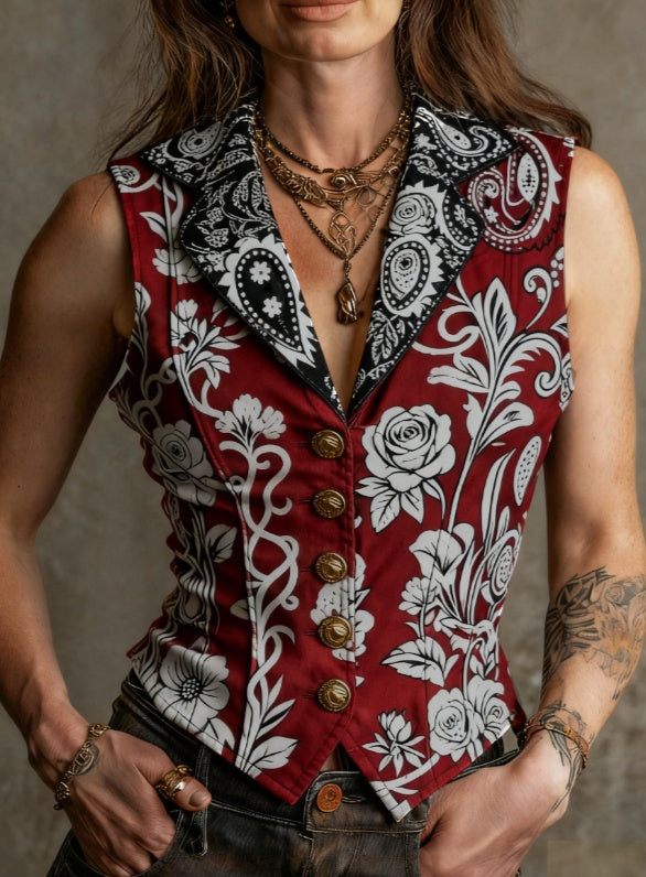 Printed Casual Sleeveless V-neck Slim-fit Vest - cas7m