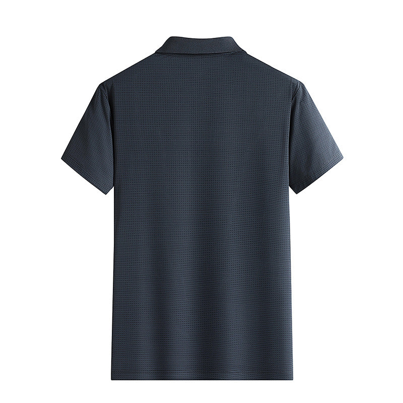 Men's Solid Color Short-sleeved Polo Shirt Ice Silk Men's Clothing - cas7m