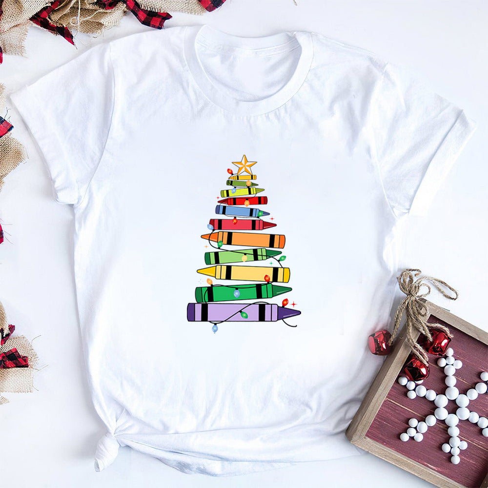 Crayon Christmas Tree Print Design Women's T-shirt - cas7m
