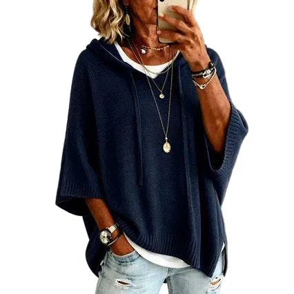 Womens Knitted New-Style Hooded Drawstring Sweater - cas7m