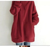 Oversized S-5XL Women Loose Hooded Coats Autumn Female Tie Collar Long Sleeve Zipper Up Add Velvet Long Sweatshirt - cas7m