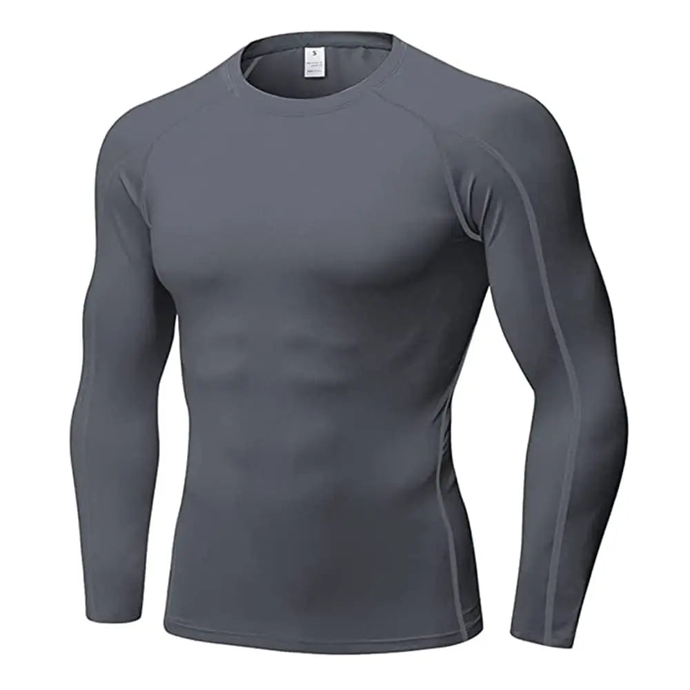 EARGFM Mens Athletic Long Sleeve Compression Shirt Active Running Workout Base Layer Elastic Sports Cool Dry 1 Packpure Grey X-Large