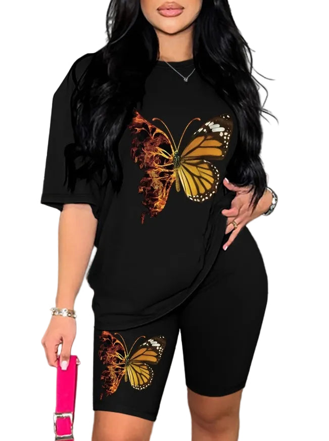 Printed Drop Shoulder T-Shirt Graphic Tees Women Tops - cas7m