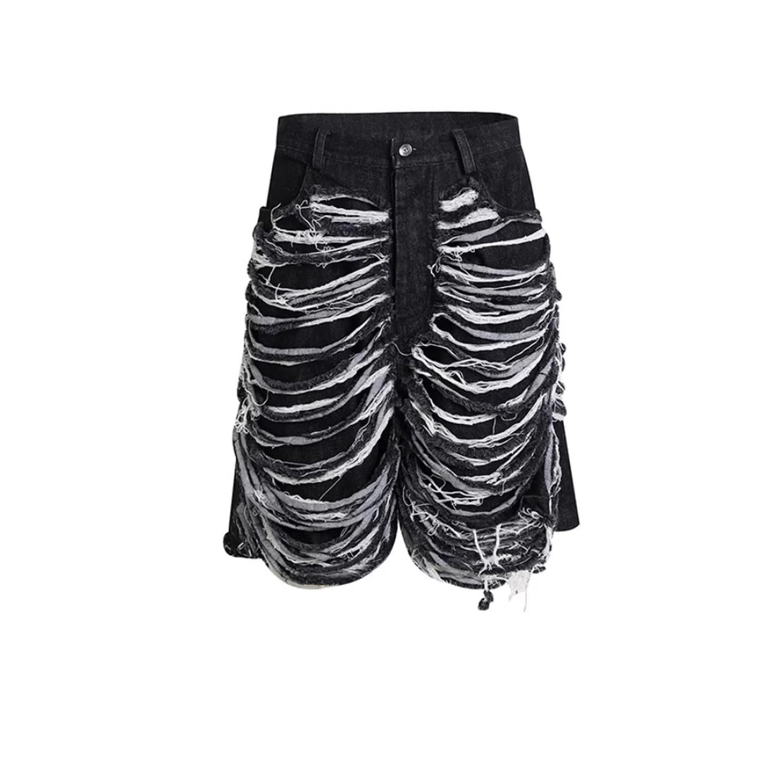 Street Style Heavy Washed Cut-Out Distressed Denim Shorts