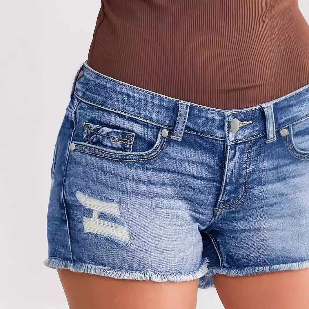 Ladies Ripped Wadding Button Shorts - cas7m