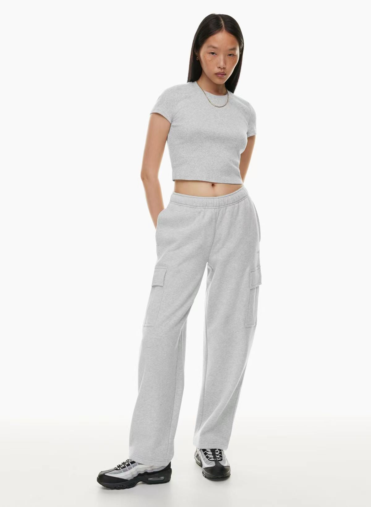 Elastic-waist High Waist Wide-leg Ankle-length Pants - cas7m