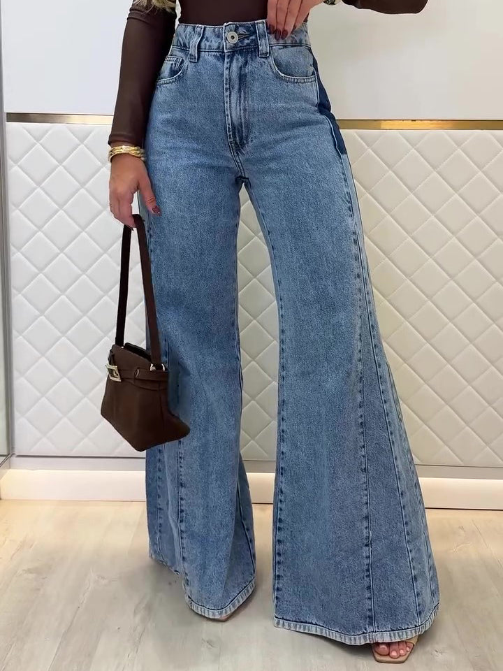 Trendy Light Blue High - Waisted Flared Jeans - cas7m