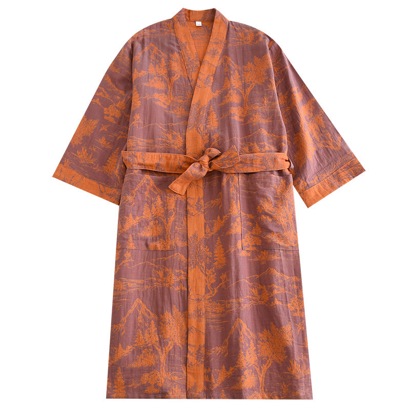 Couple Cotton Loose Bathrobe Lace Bathrobe Women's Double Jacquard Pajamas - cas7m
