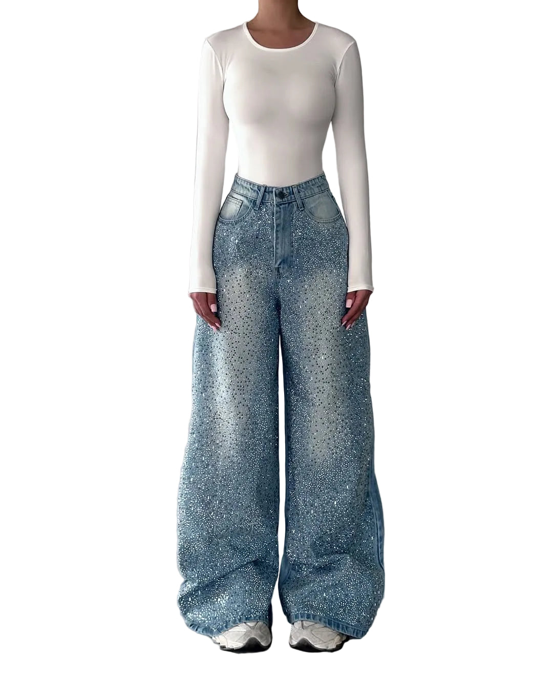 Irregular Rhinestone Jeans - cas7m