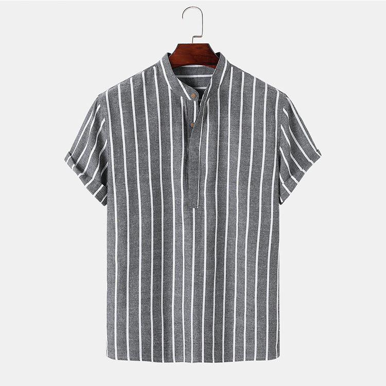Fashion Striped Casual Men's Shirt Short Sleeve - cas7m