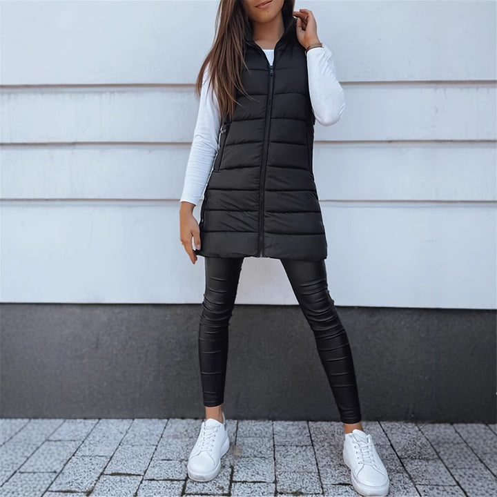 Solid Color Hooded Quilted Zipper Cotton Vest Coat - cas7m