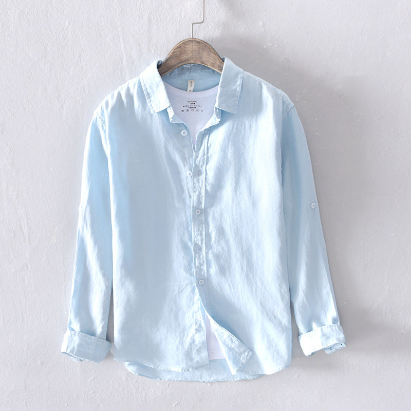 Men's Casual Linen Long-sleeved White Shirt For Men - cas7m