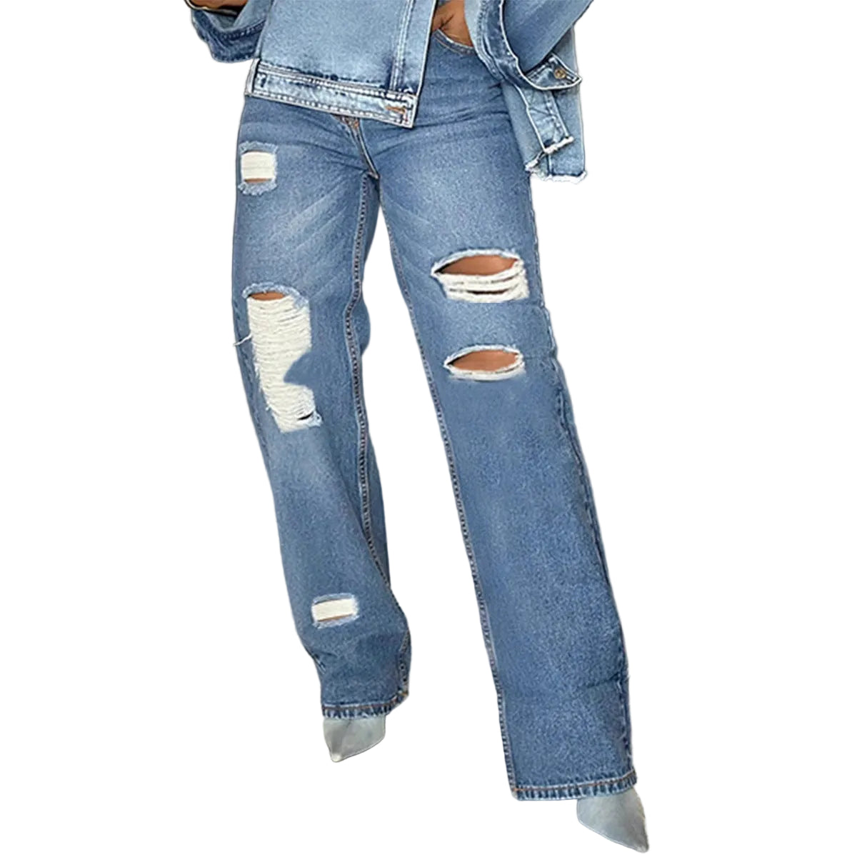 Street Style Ripped Washed Straight Leg Jeans