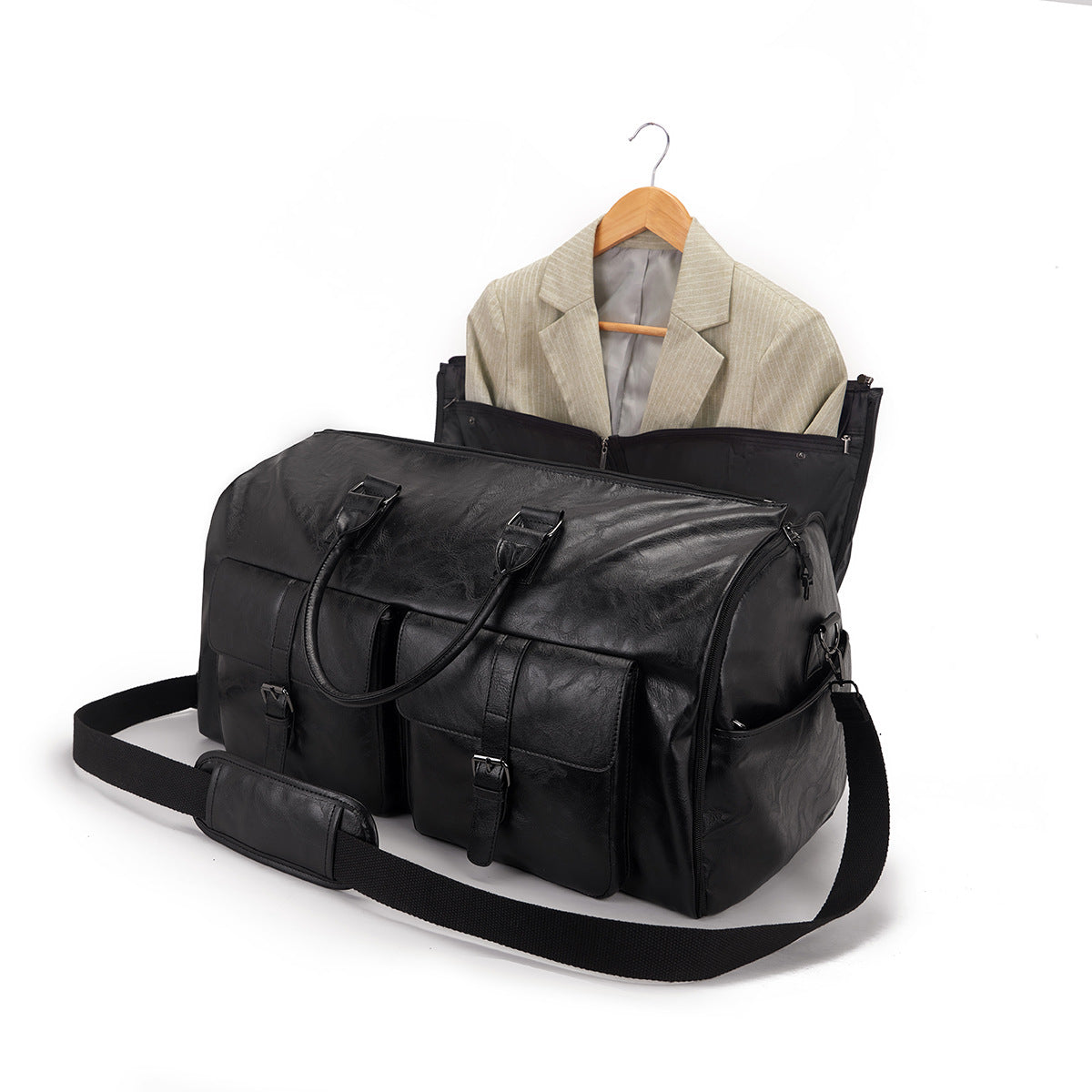 Travel Convenient Portable Garment Bag PU Leather Luggage Bag - cas7m