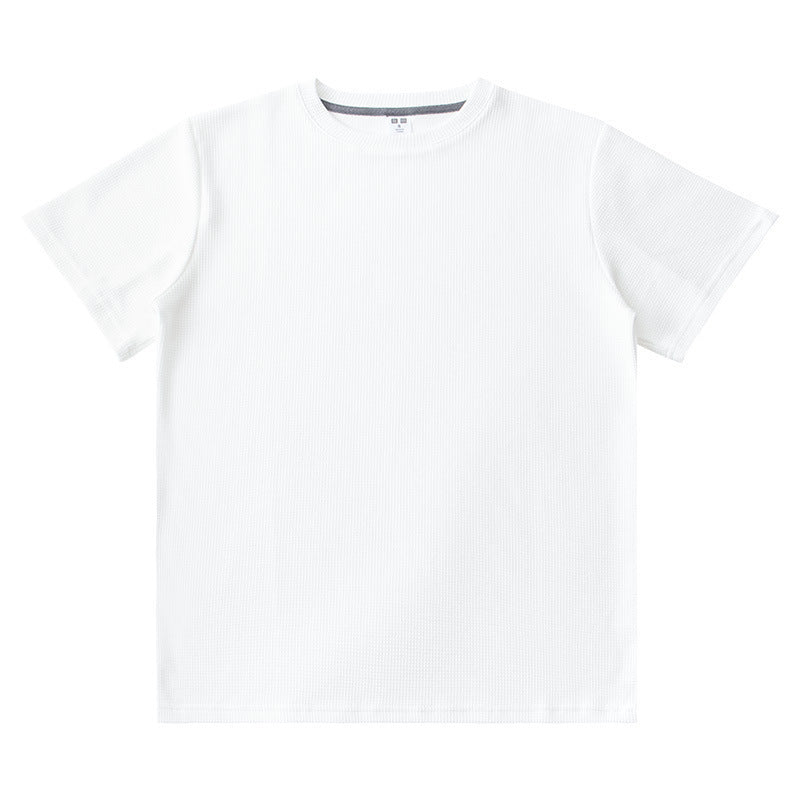 Knitted Short-sleeved T-shirt Men's All-match Loose Solid Color - cas7m