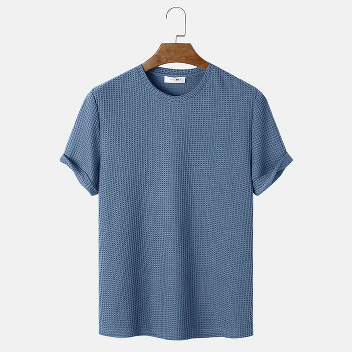 Men Summer Solid Color Round Neck Basic T-Shirts - cas7m