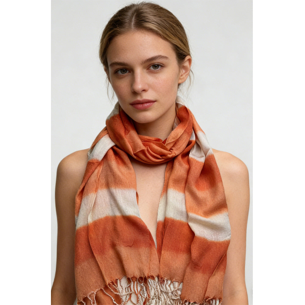 2pcs Coral Toned Abstract,Flowy Casual Scarf ,Orange Red Printed Scarf,Fringed Edges For Movement Women Men - cas7m