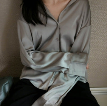 Women's Long-sleeved Satin Shirt - cas7m