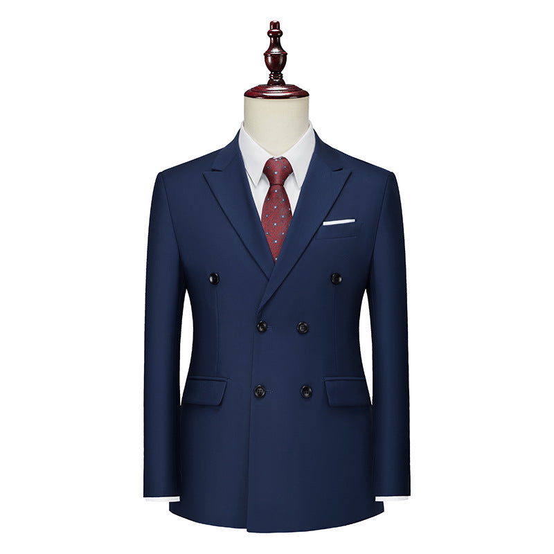 Men's Business Casual Double-breasted Suit Jacket Fashion Solid Color Coat - cas7m