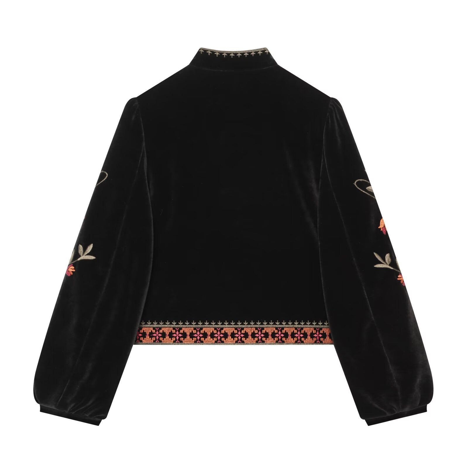 Casual style long sleeved stand up collar embroidered jacket
