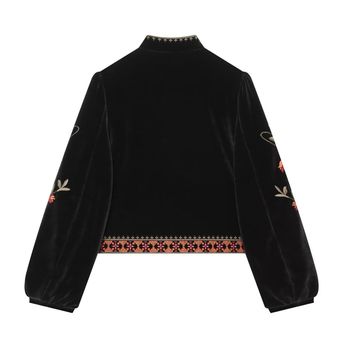 Casual style long sleeved stand up collar embroidered jacket
