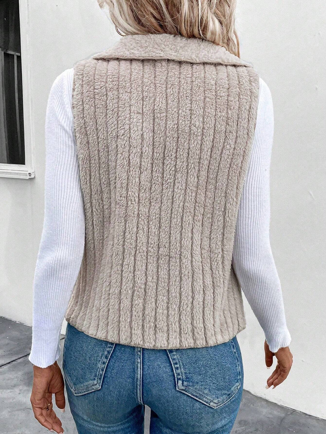 Waterfall Collar Open Front Vest Coat - cas7m