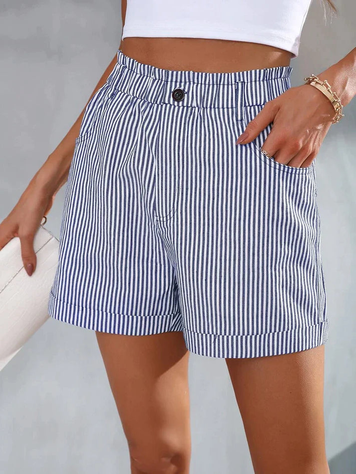 Fashion Ladies Non-stretch Stripe Shorts - cas7m